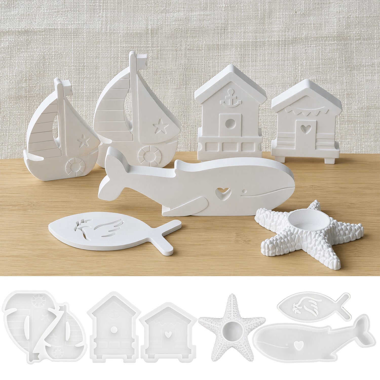 Silikonformen-Set Maritim Boot, Strandhaus & Wal-Optik (Mode:HY01)