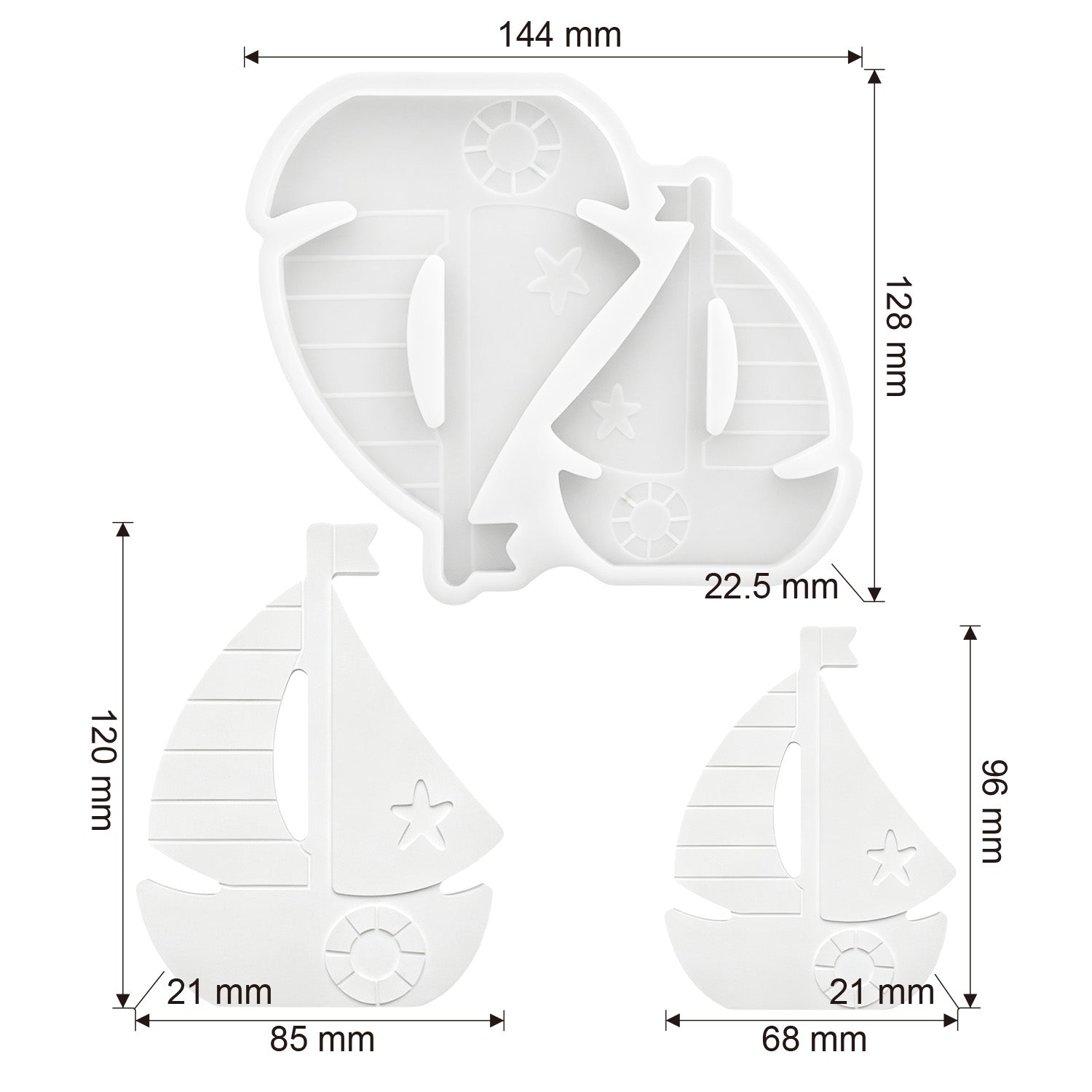 Silikonformen-Set Maritim Boot, Strandhaus & Wal-Optik (Mode:HY01)