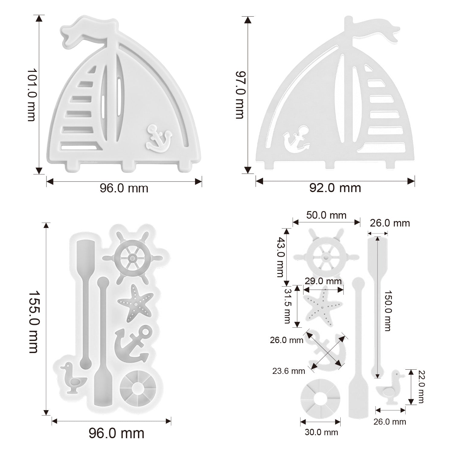 Silikonformen Segelboot, Schmetterling & HOME (Mode:BJ01)